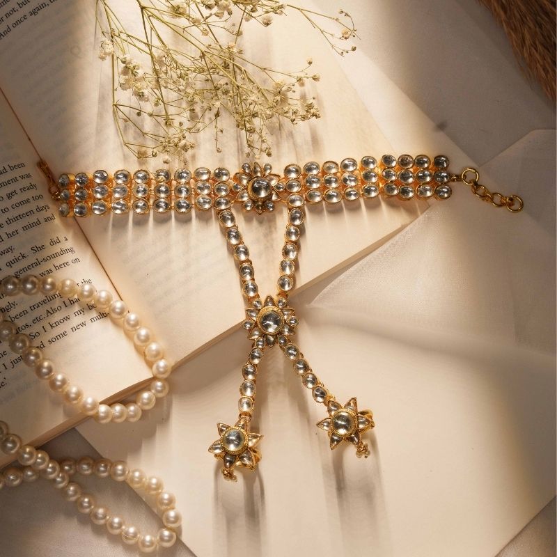 Kiza White Jadtar Embellished Pearl Haath Phool