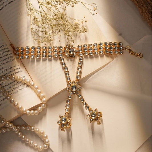 Kiza White Jadtar Embellished Pearl Haath Phool