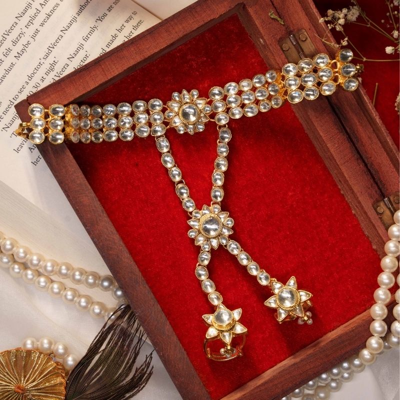 Kiza White Jadtar Embellished Pearl Haath Phool