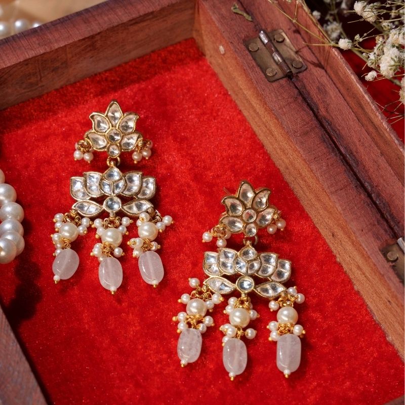 Kamal White Kundan Embellished Earrings