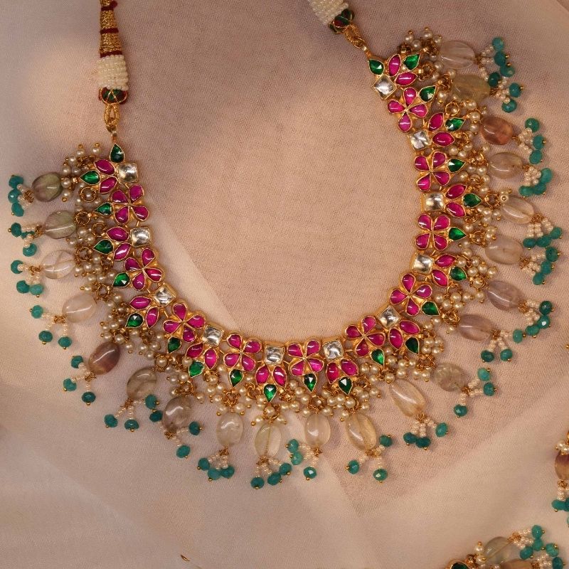 Unaya Multicolured Kundan Embellished Necklace Set