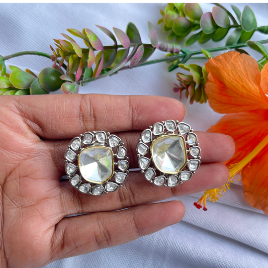Rhodium Plated uncut Kundan Stud Earring