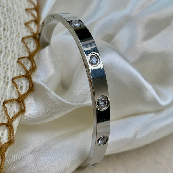 Stone Studded Silver Polish Designer Bracelet