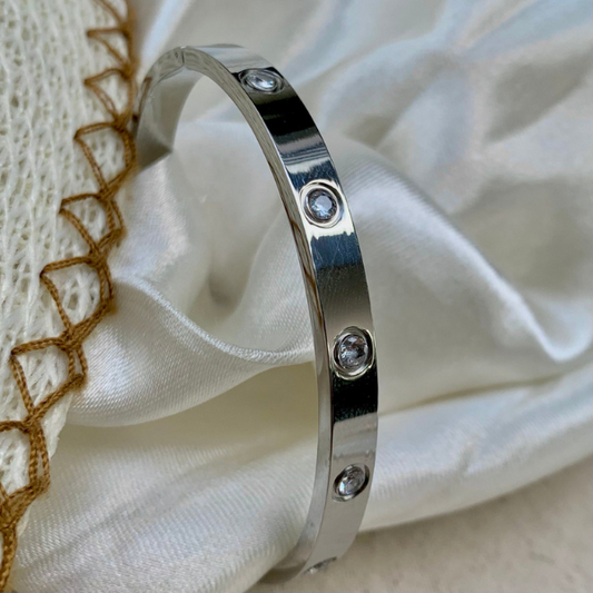 Stone Studded Silver Polish Designer Bracelet