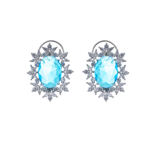 Aqua Oval Crystal American Diamond Stud Earring