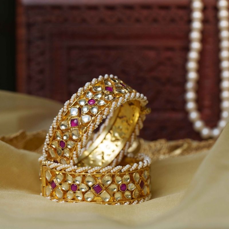 Meera Pink & White Kundan Jadau Stone Bangle