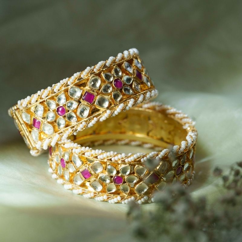 Meera Pink & White Kundan Jadau Stone Bangle
