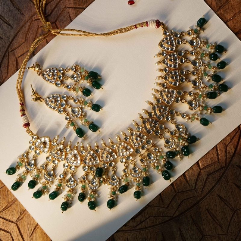 Amira White Jadtar Embellished Necklace Set