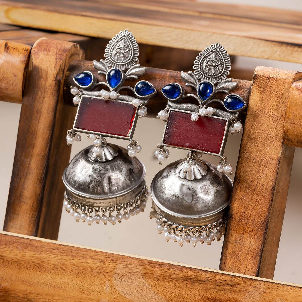 Oxidised Multicolour Silver Jhumka
