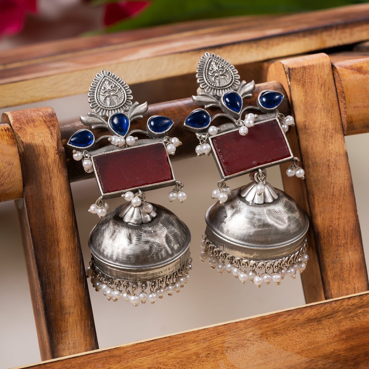 Oxidised Multicolour Silver Jhumka