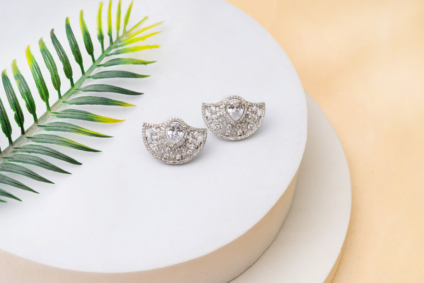 Quirky Semi Circle Shape American Diamond Stud Earrings