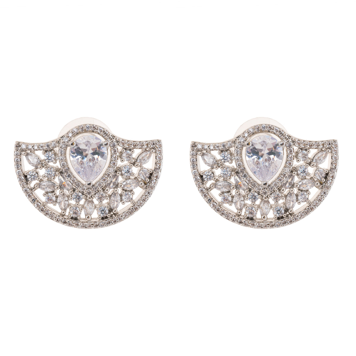 Quirky Semi Circle Shape American Diamond Stud Earrings