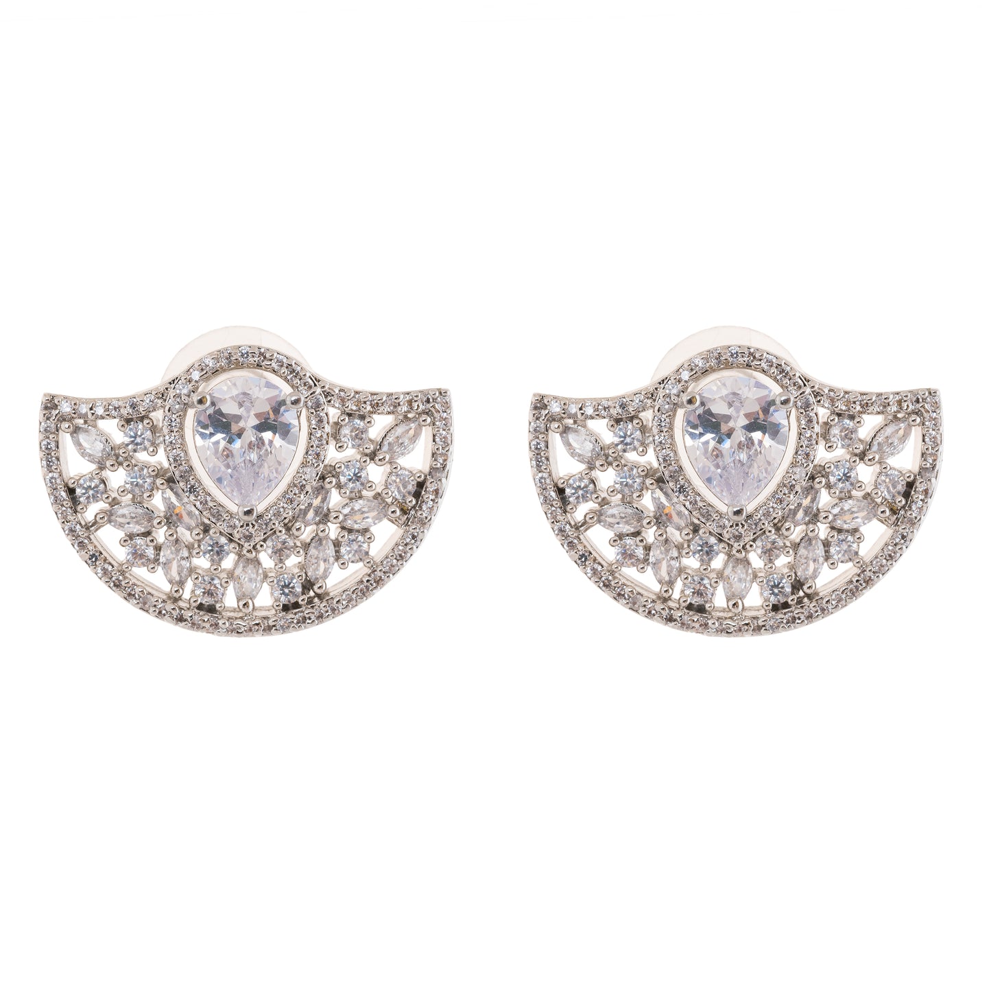 Quirky Semi Circle Shape American Diamond Stud Earrings