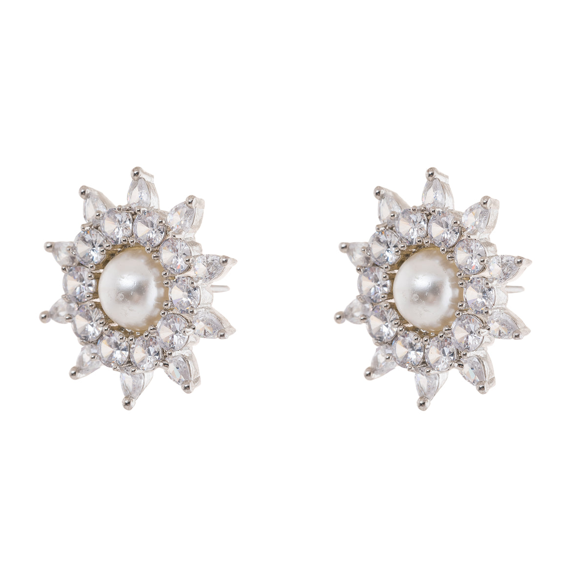 Sparkling American Diamond Pearl Stud Earrings