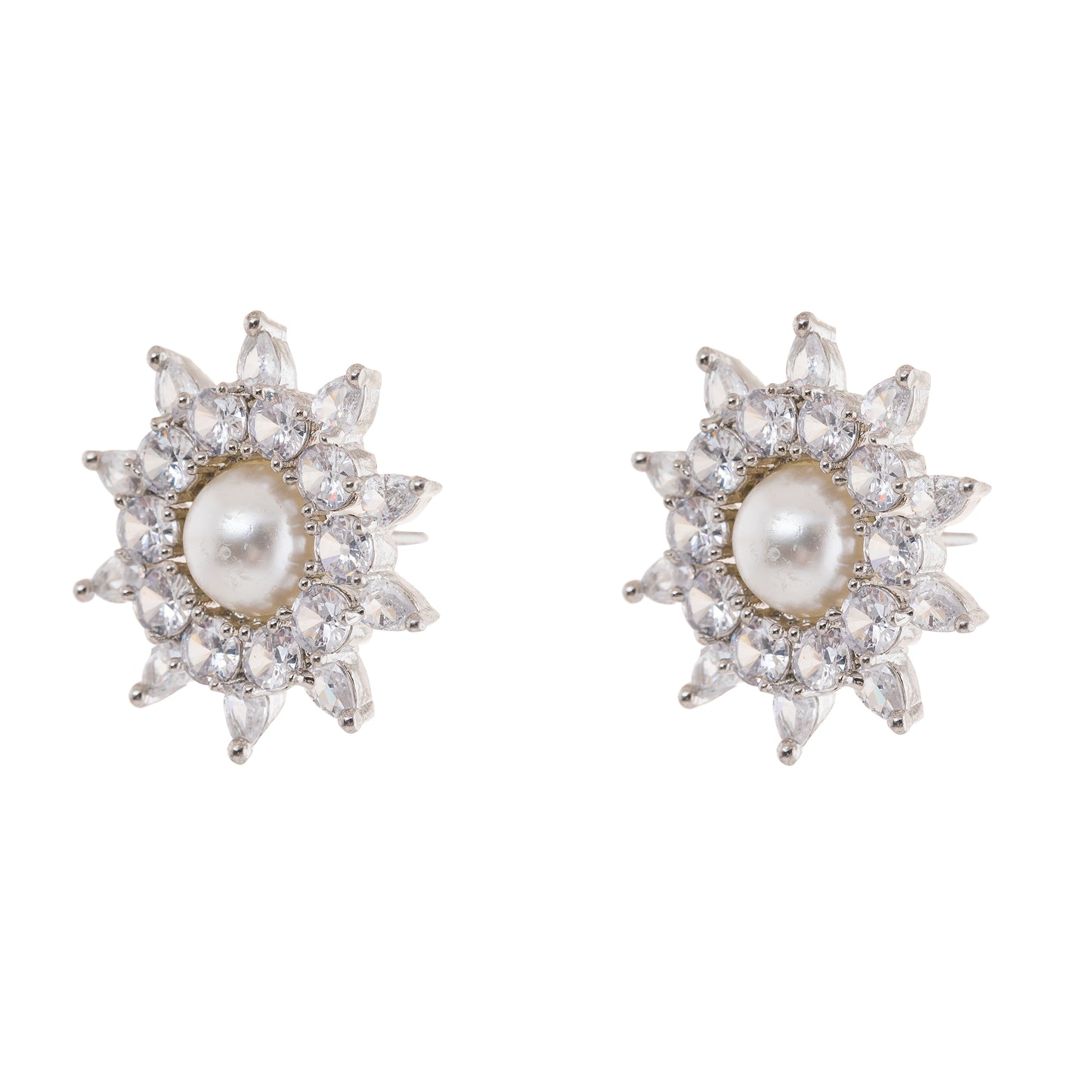 Sparkling American Diamond Pearl Stud Earrings