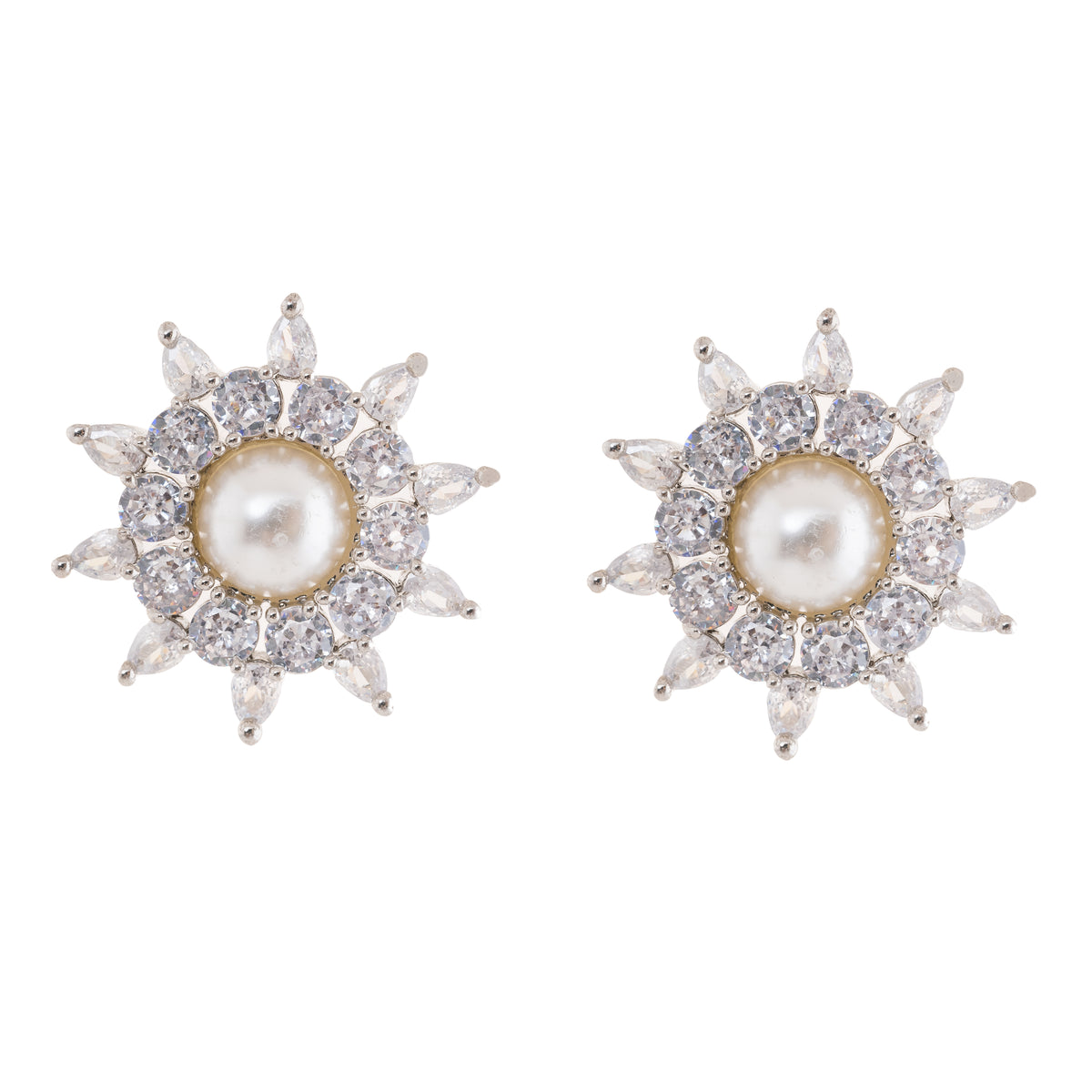 Sparkling American Diamond Pearl Stud Earrings