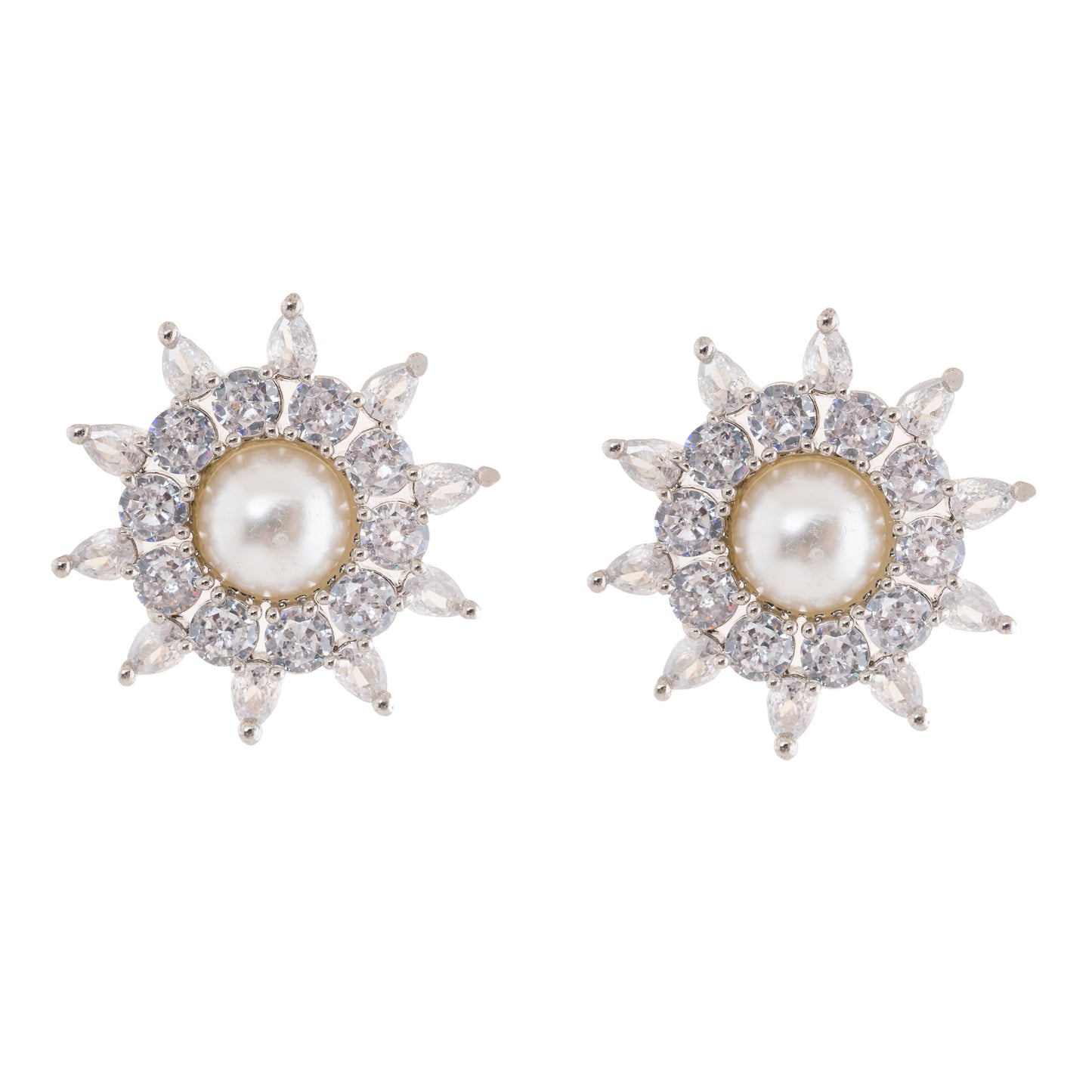Sparkling American Diamond Pearl Stud Earrings