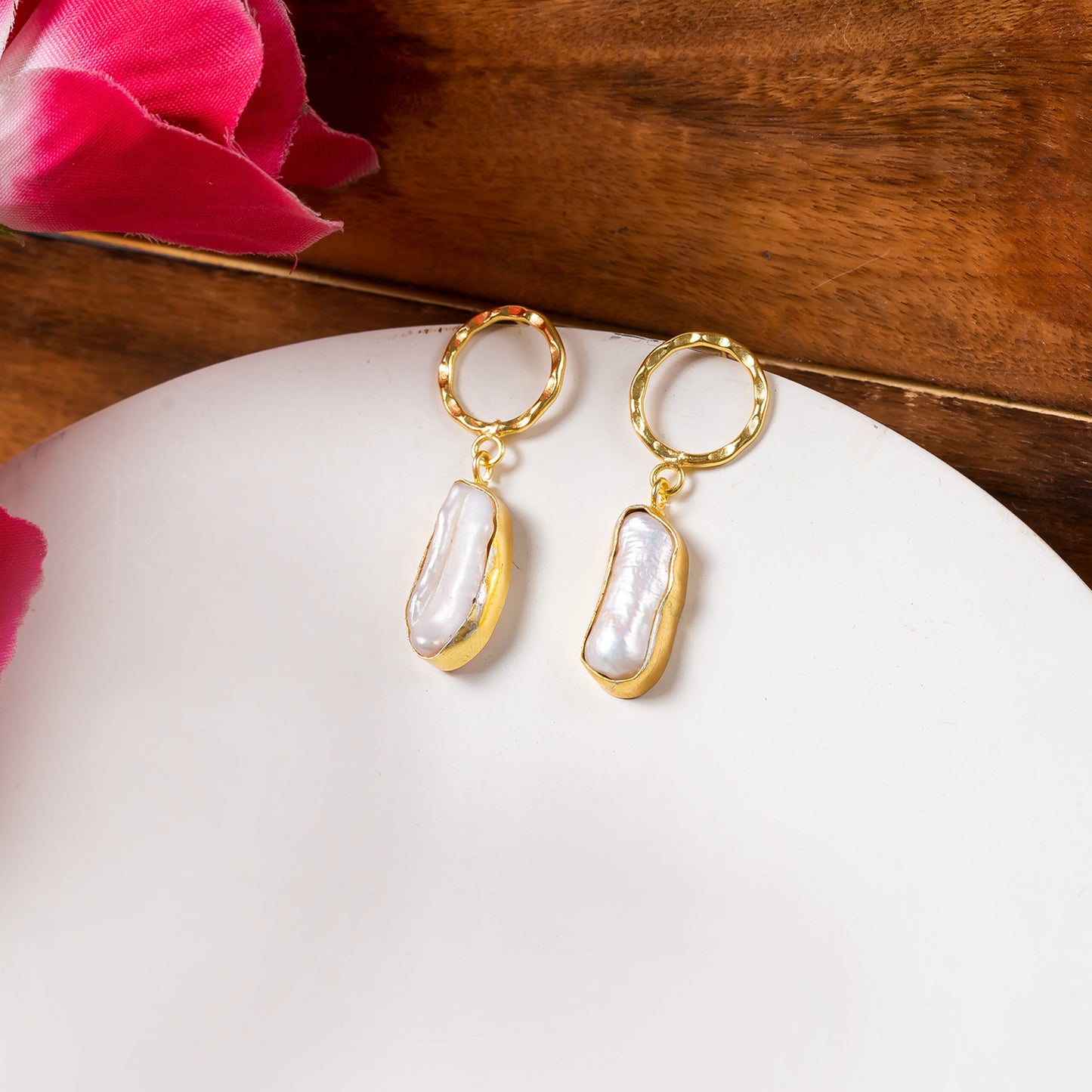 Gold Plated Baroque Pearl Drop Dangle Earrings