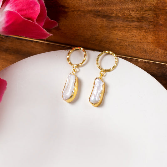 Gold Plated Baroque Pearl Drop Dangle Earrings