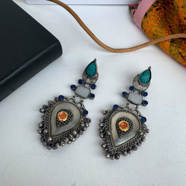 Handmade Long Oxidised Earring