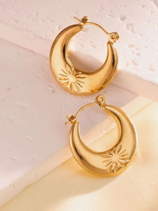 Vintage Carve Flower Hoop Earrings