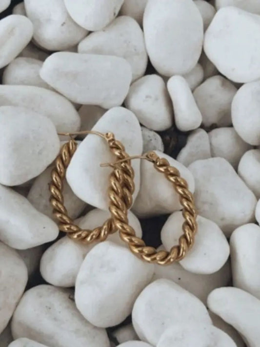 Twisted Golden Chunky Hoop Earrings