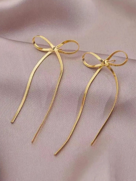 Long Tassel Chain Bow Earrings
