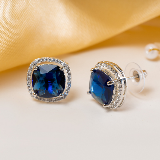 Blue Square American Diamond Stud Earring