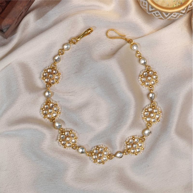 Mogra White Kundan Embellished Sheeshphool