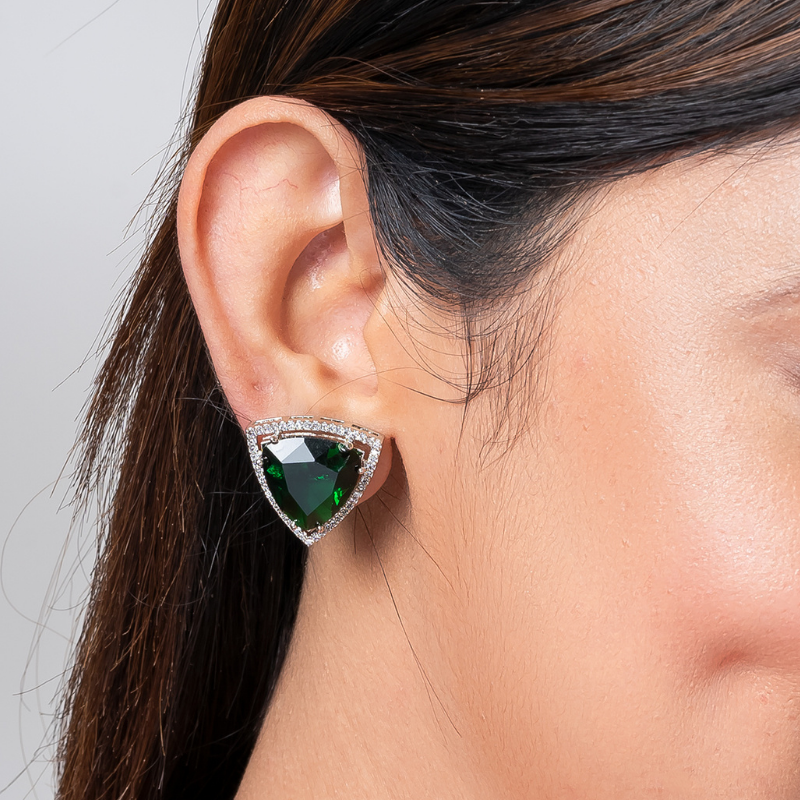 Triangle American Diamond Stud Earring- Green