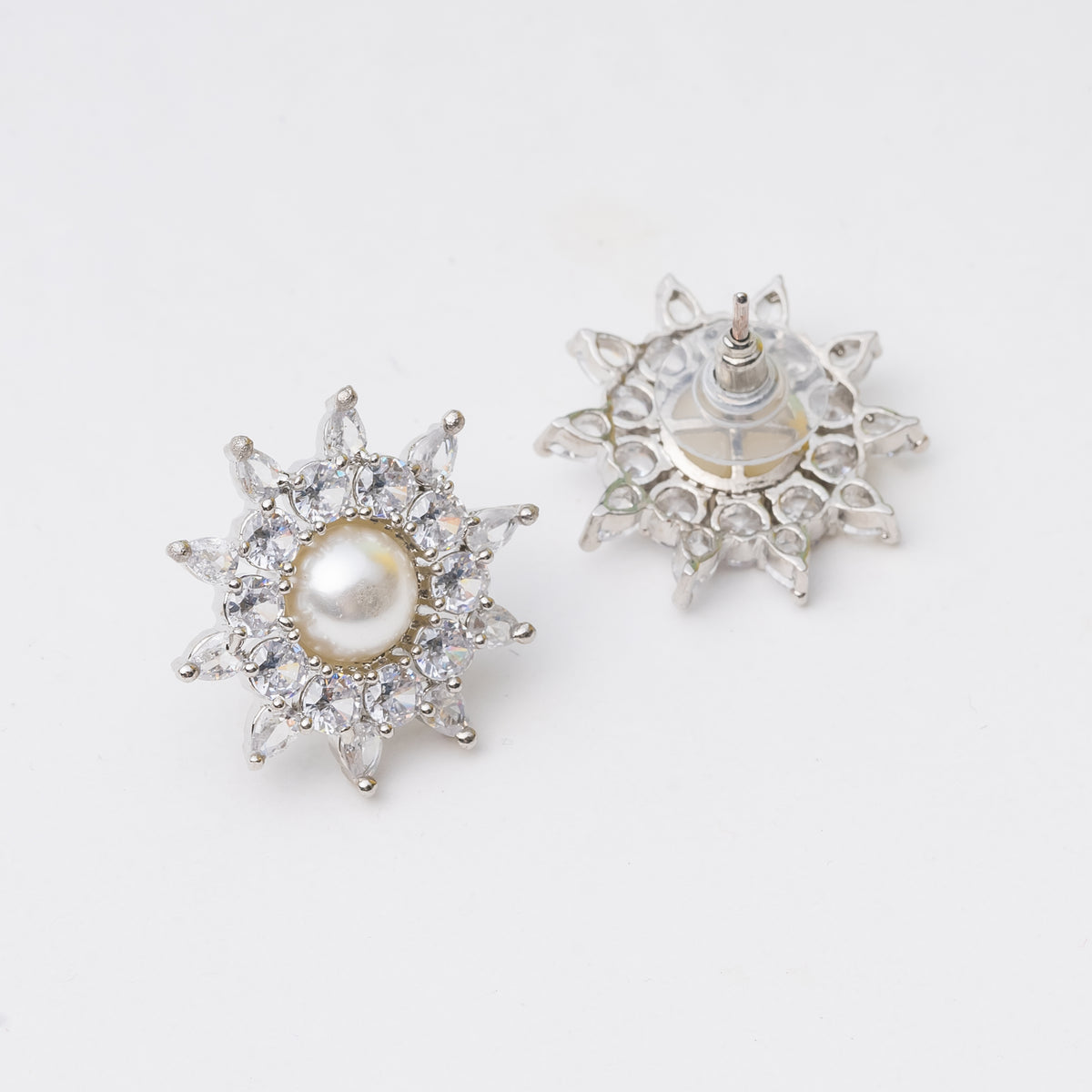 Sparkling American Diamond Pearl Stud Earrings