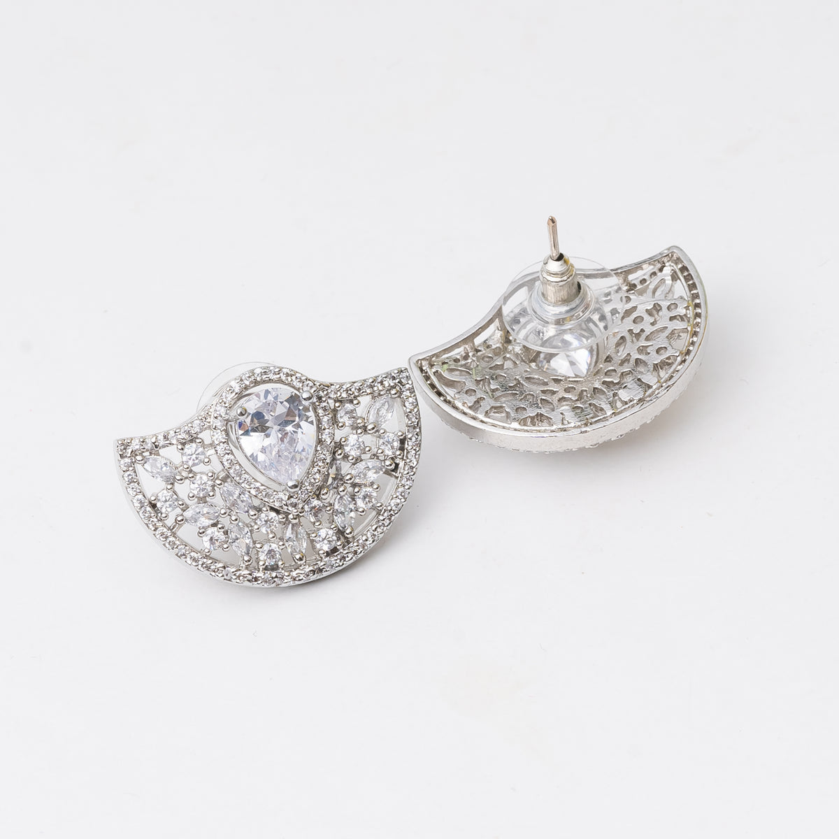 Quirky Semi Circle Shape American Diamond Stud Earrings