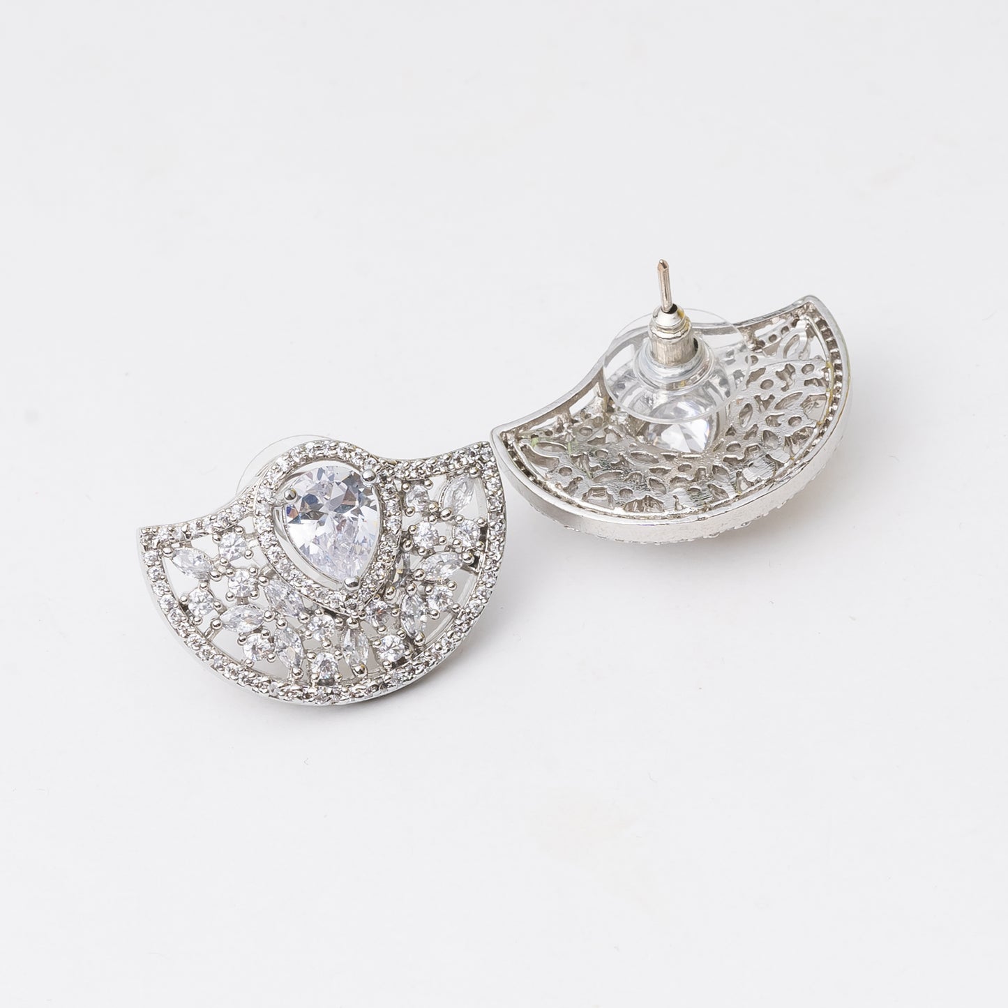 Quirky Semi Circle Shape American Diamond Stud Earrings