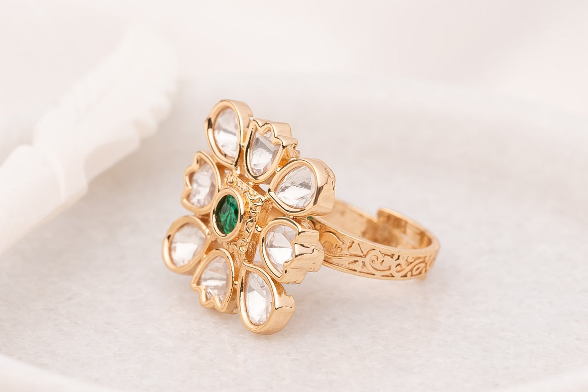 Nisa Green Polki Ring