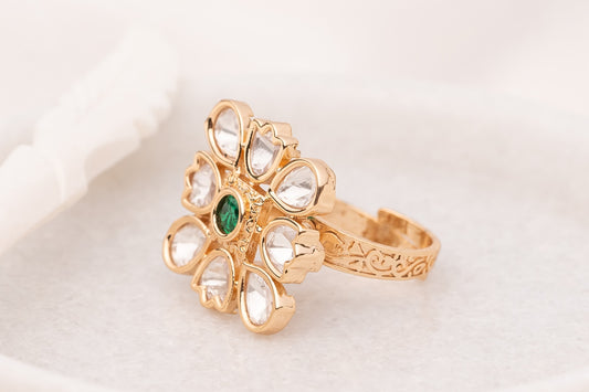 Nisa Green Polki Ring