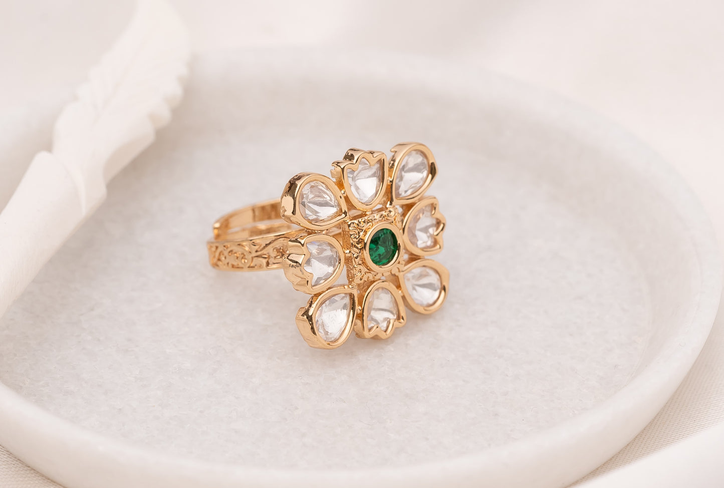 Nisa Green Polki Ring