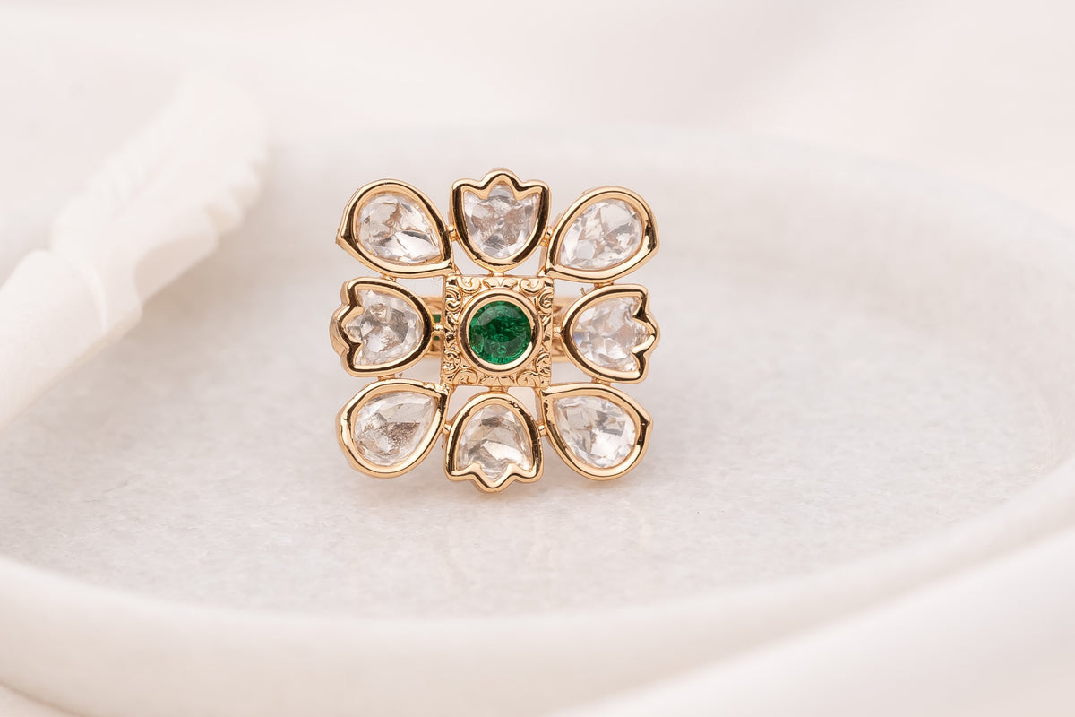 Nisa Green Polki Ring
