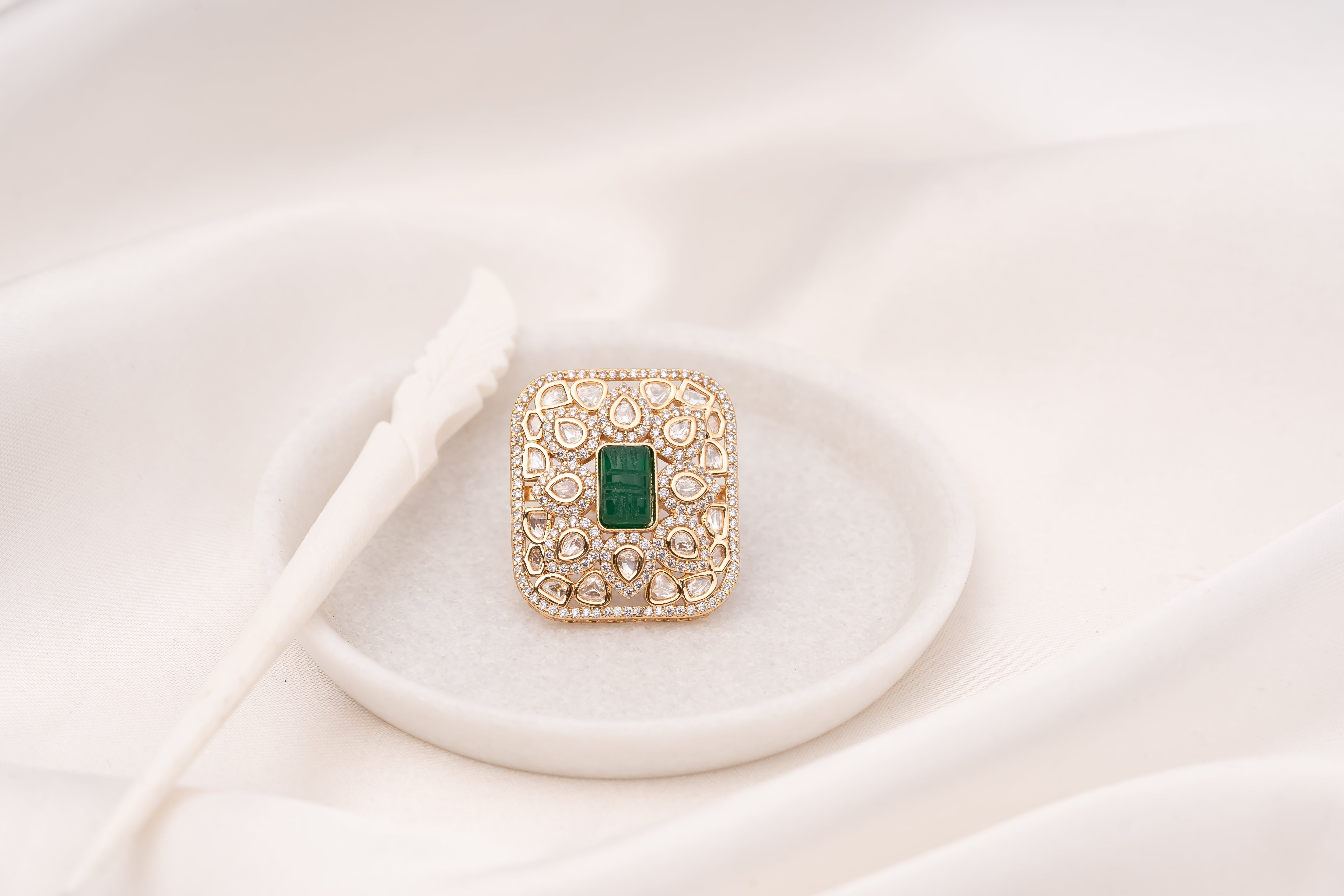 Ritvi Green Polki Ring