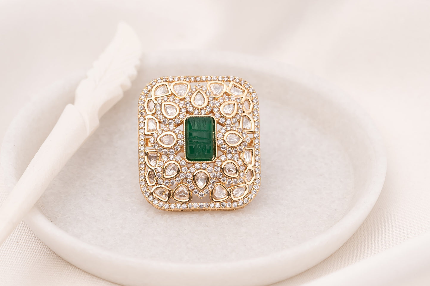 Ritvi Green Polki Ring