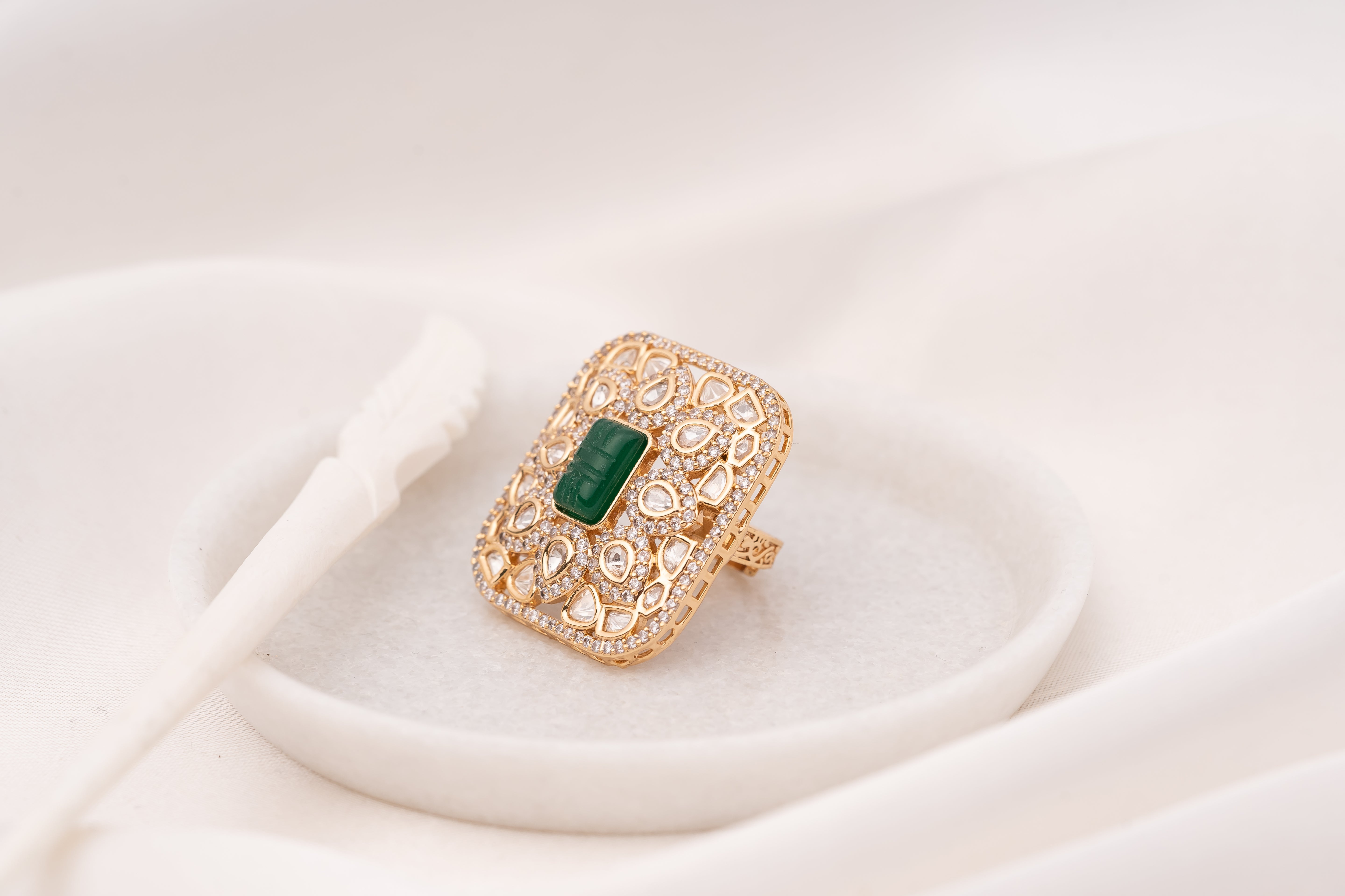 Ritvi Green Polki Ring