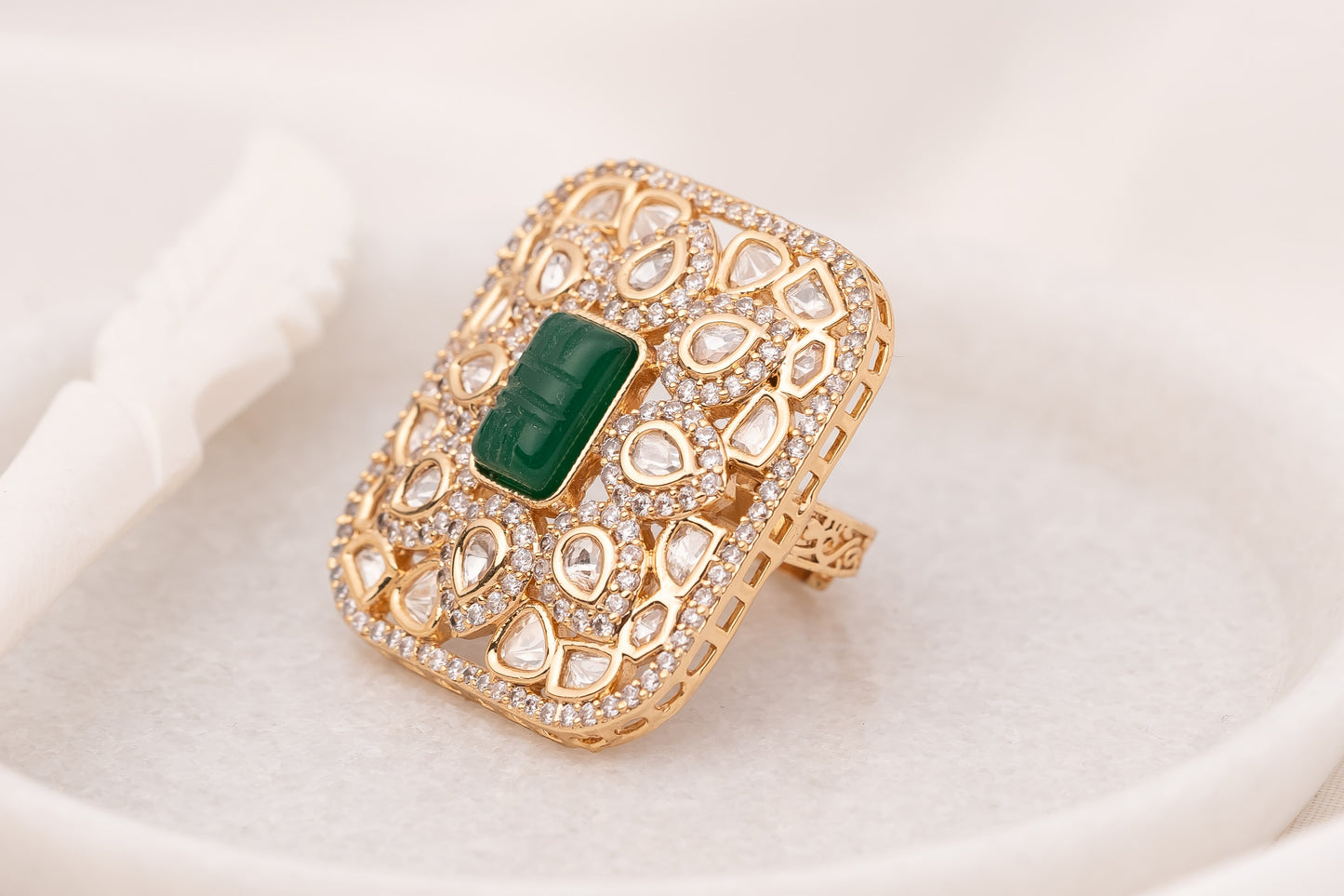 Ritvi Green Polki Ring