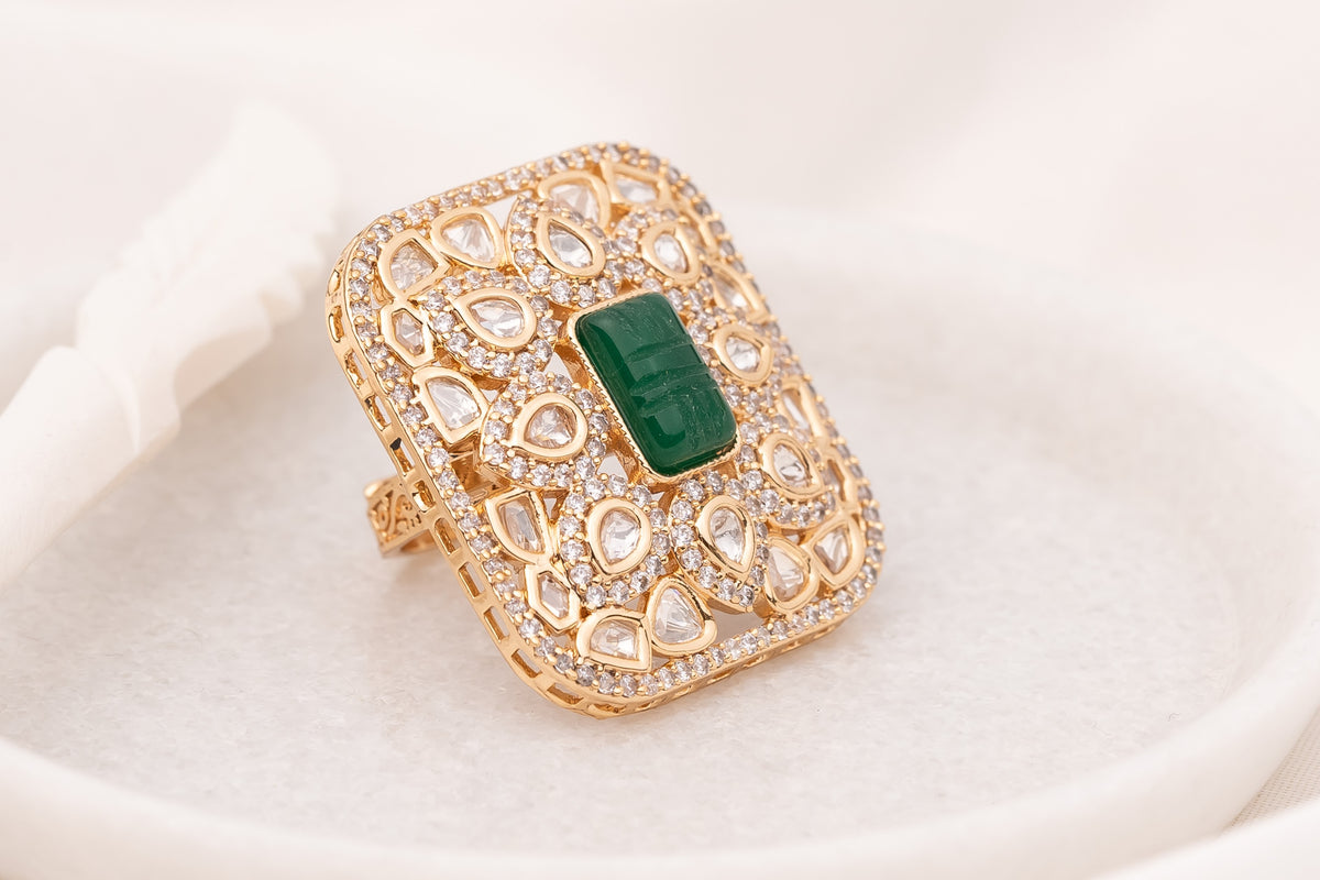 Ritvi Green Polki Ring