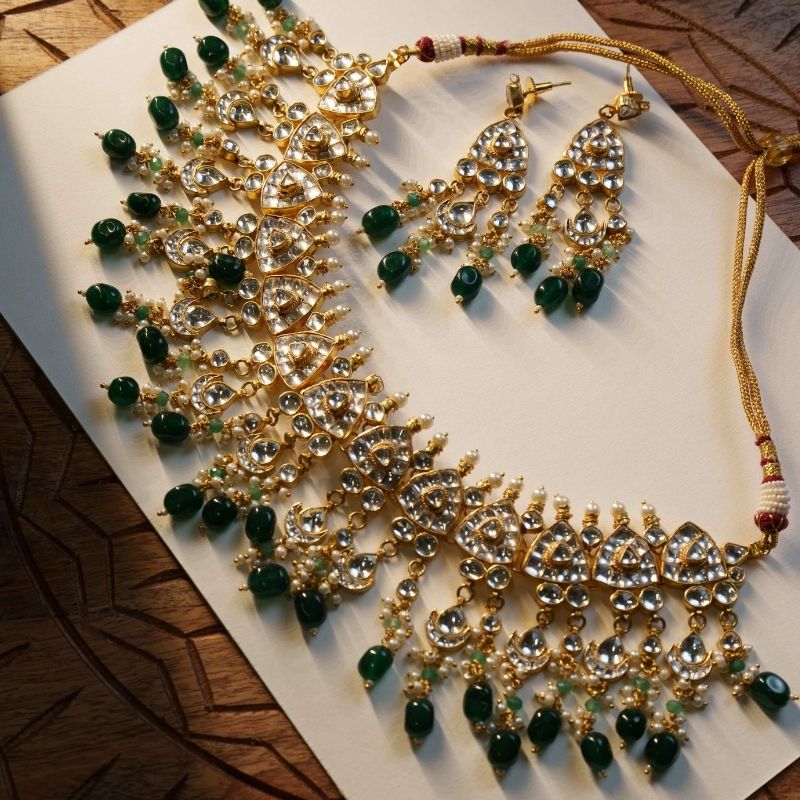 Amira White Jadtar Embellished Necklace Set