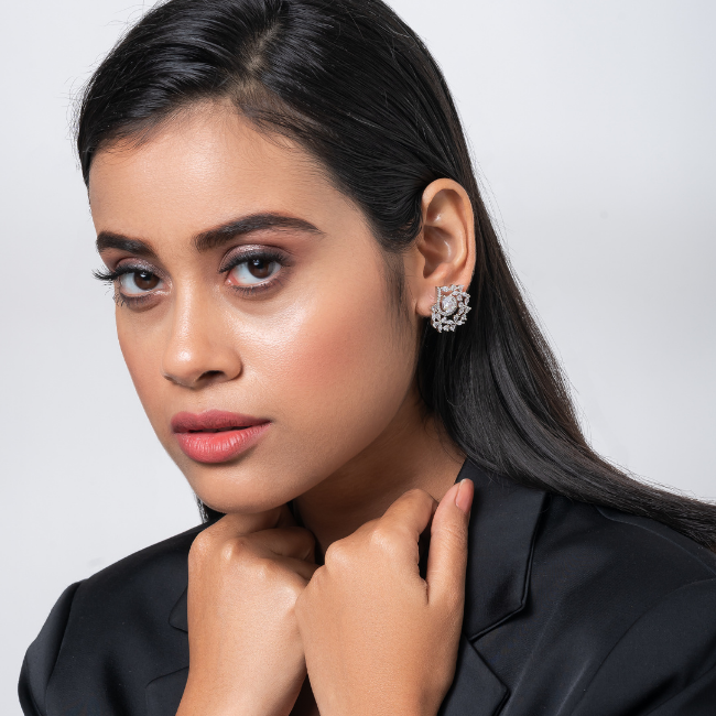 Flower Loop American Diamond Earrings