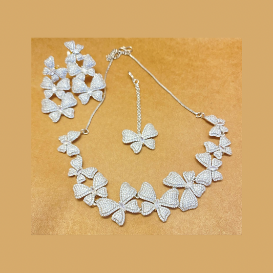 AMERICAN DIAMOND BUTTERFLY NECKLACE- Rhodium polish