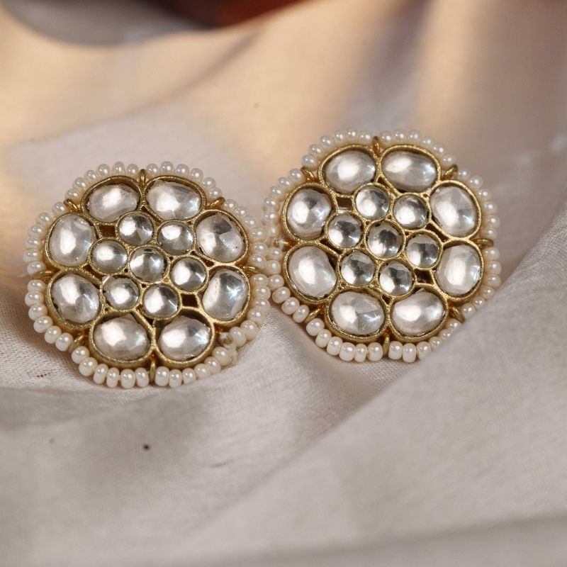 Mogra White Kundan Embellished Earrings