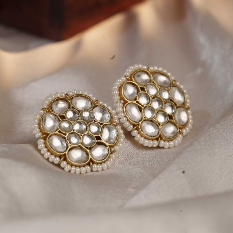 Mogra White Kundan Embellished Earrings