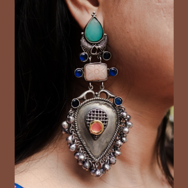 Handmade Long Oxidised Earring