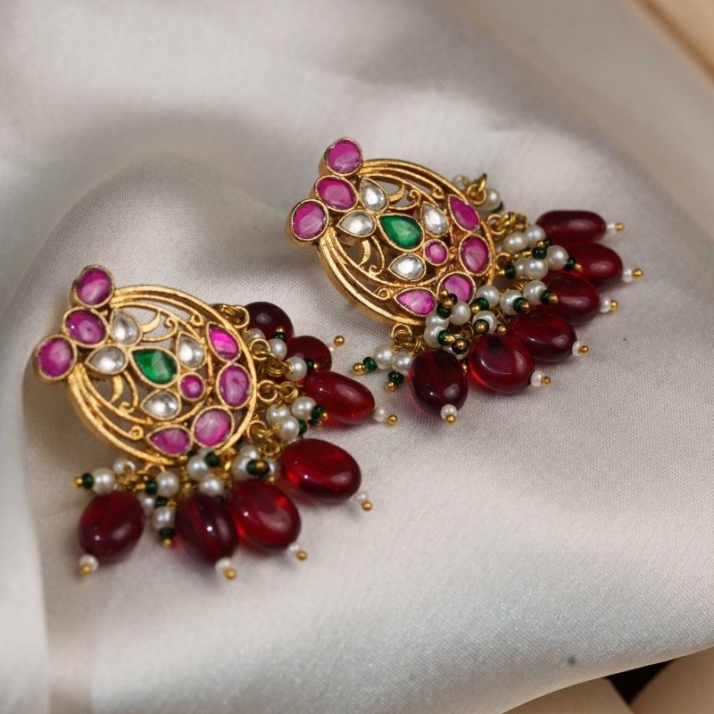 Sica Multicoloured Kundan Embellished Earrings