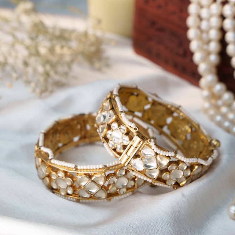 Krika White Jadtar Embellished Bangle